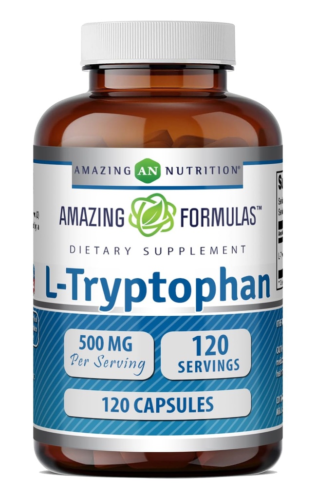 Erstaunliche Formeln L-Tryptophan Aminosäure Ergänzung | 500 Mg pro Servieren | Kapseln | Non-GMO | Gluten-Free | Made in USA (1 Pack | 120 Count)