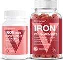 Gommies de fer véganes Fraise Plus Bisglycinate de fer 30MG.Supplément de fer végane pour le sang sain et l'énergie quotidienne pour les adultes et les enfants - 90 comte+60 comte