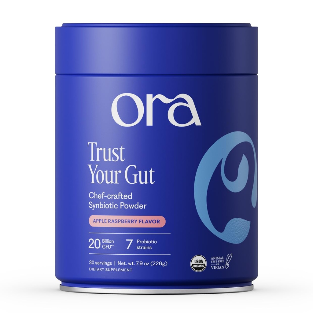 Ora Organic Prebiotic und Probiotic Powder Supplement - 20 Billion Probiotics, 7 Strains für bestes präbiotisches Pulver, Non-GMO, Probiotika für Frauen, Männer und Kinder - Apple Raspberry Flavor, 30...