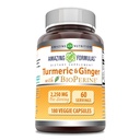 Formules étonnantes Curcumine et gingembre curcuma avec BioPerine 2250 mg par portion Capsules de légumes non-OGM