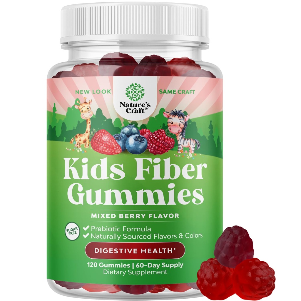 High Prebiotic Fiber Gummis für Kinder - Nahrungsfaser-Ergänzungen für Verdauung & Verstopfung - Chicory Root Kinder Immungummis - Non-GMO & Vegan Verdauungsergänzungsmittel - 120 Count