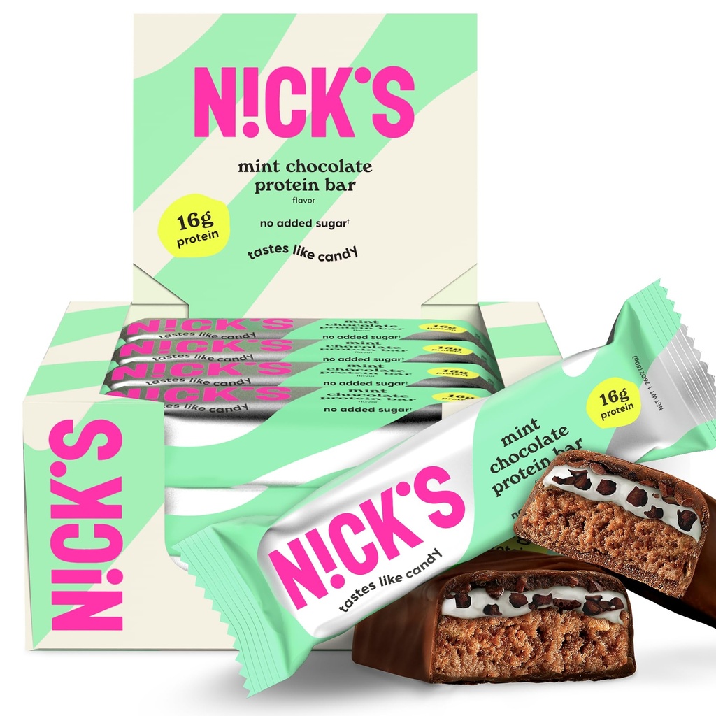 Nick’s Mint Chocolate Protein Bars – 12-Count Box | High Protein, Calorie basse, Carbi bassi, Keto Friendly, Non Aggiunto Zucchero