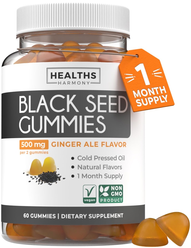 Black Seed Oil Gummis - Natürliche Ginger Ale Flavor (Non-GMO & Vegan) Kaltgepresste Nigella Sativa produziert reines schwarzes Cumin Seed Oil - 500mg pro 2 Gummy Servieren