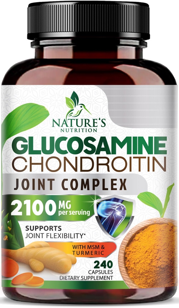 Glucosamine Chondritin MSM 2100mg Complexe - Supplément de soutien pour la mobilité et le confort conjoints pour les hommes et les femmes avec Turmeric & Boswellia, Suppléments de glucosamine Triple Strength - 240 Capsules