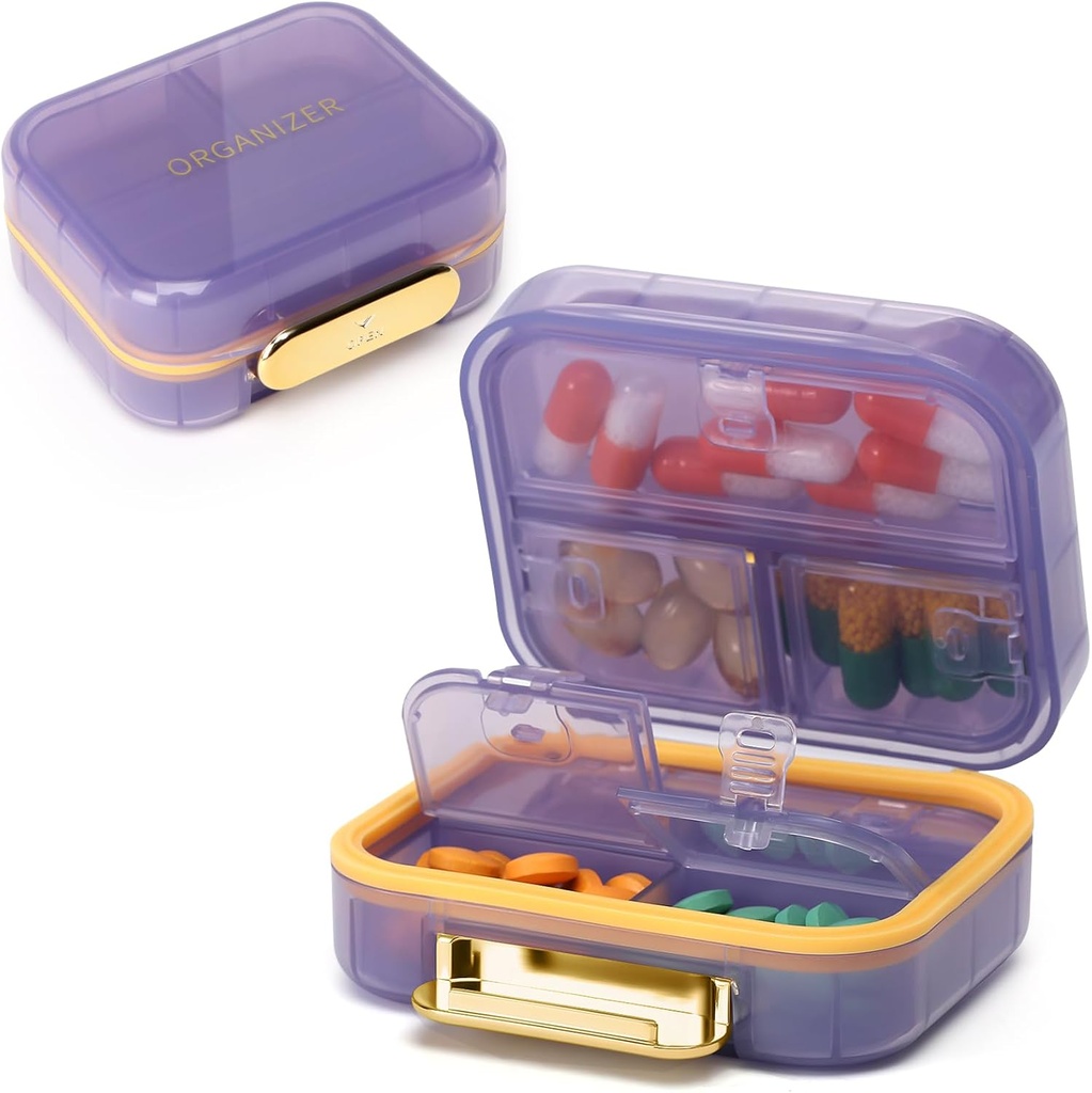 Toplive 7 Compartiments Portable Pill Organizer Travel Medicine Pill Organizer, Hydraure Proof Small Pill Case Pill Holder Daily Pill Container Box for Fish Oil Vitamines, Purple