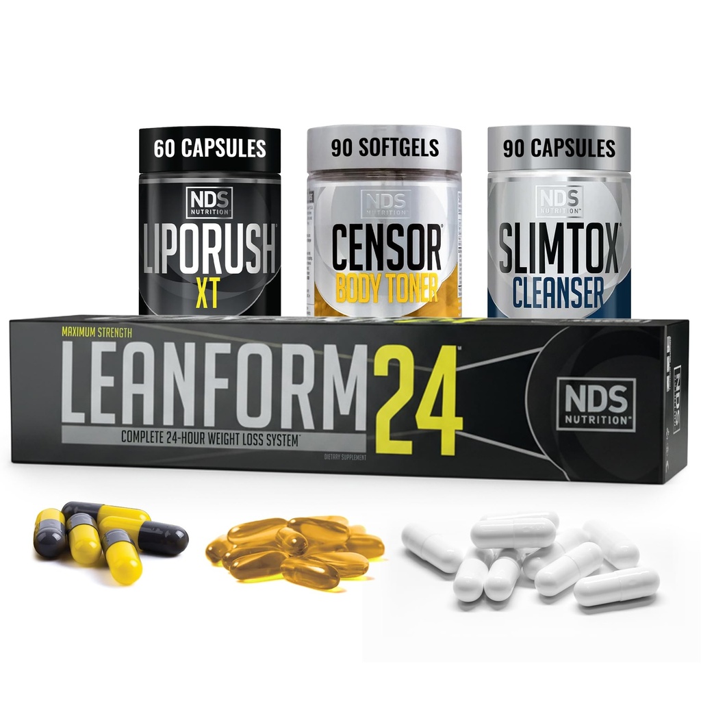 NDS Nutrition Perte de poids maximale - Diminution de l'appétit et de l'énergie - Glutamine, L-Carnitine et CLA (LipoRush XT 60 Capsules, Censeur 90 Softgels et Slim-Tox 90 Capsules)