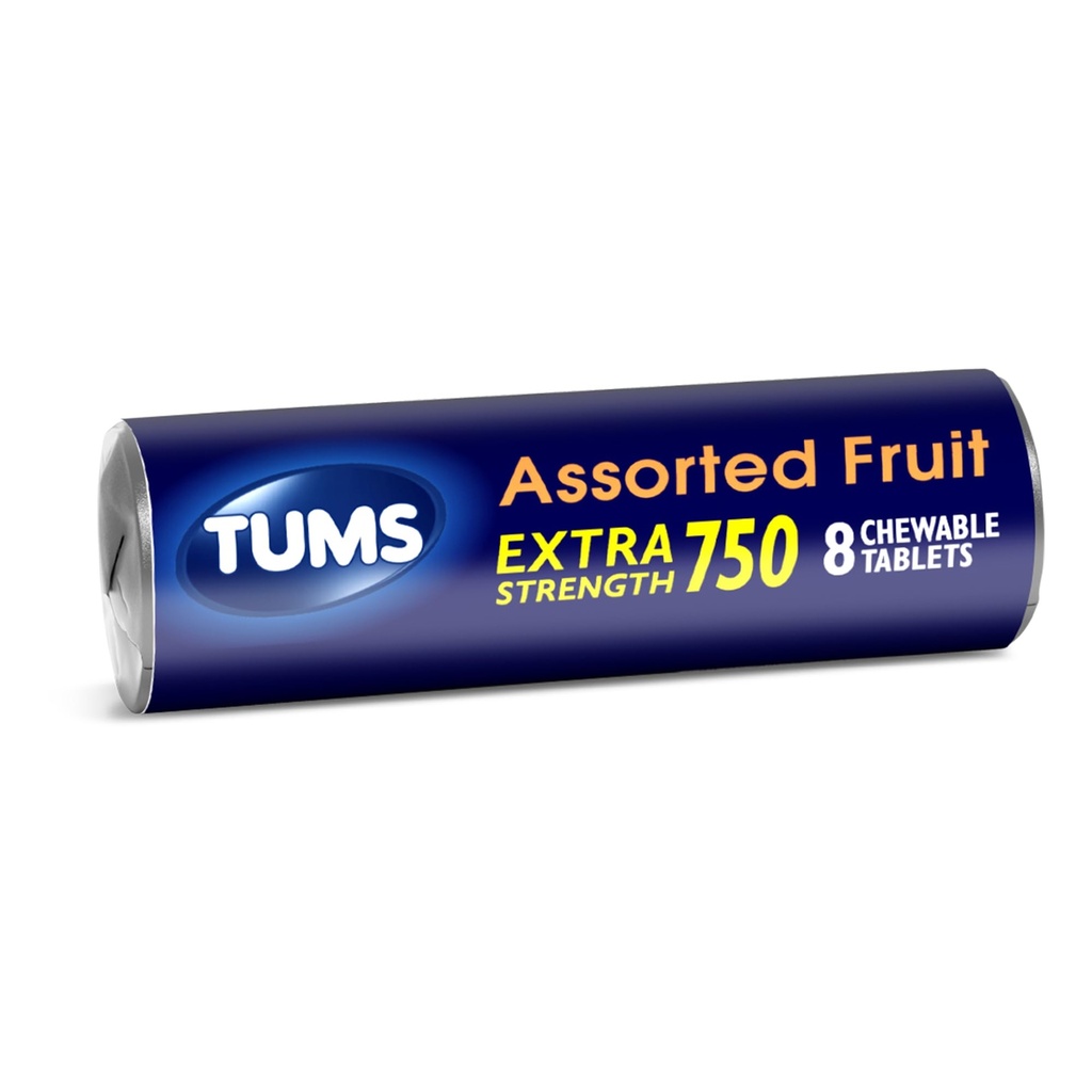 TUMS Extra Strength Antacid Tabletten für Kaubares Sodbrennen Relief und Säure Verdauungsentlastung, sortierte Fruchtgeschmack - 8 Count Roll
