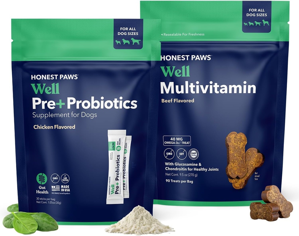 Honest Paws Probiotics for Dogs & Dog Multivitamin - Glucosamine Chondroitin per la salute comune - Allergies, Immunity, Gut Health - Digestivo e Skin & Coat Support