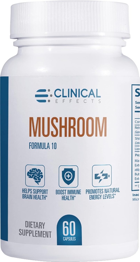 Klinische Effekte Pilz Formel 10 - Natürliche Pilzergänzung für Fokus, Mood und Gehirn Booster Unterstützung - Nootropic Supplement und Immununterstützung - 60 Veggie Kapseln - Made in USA