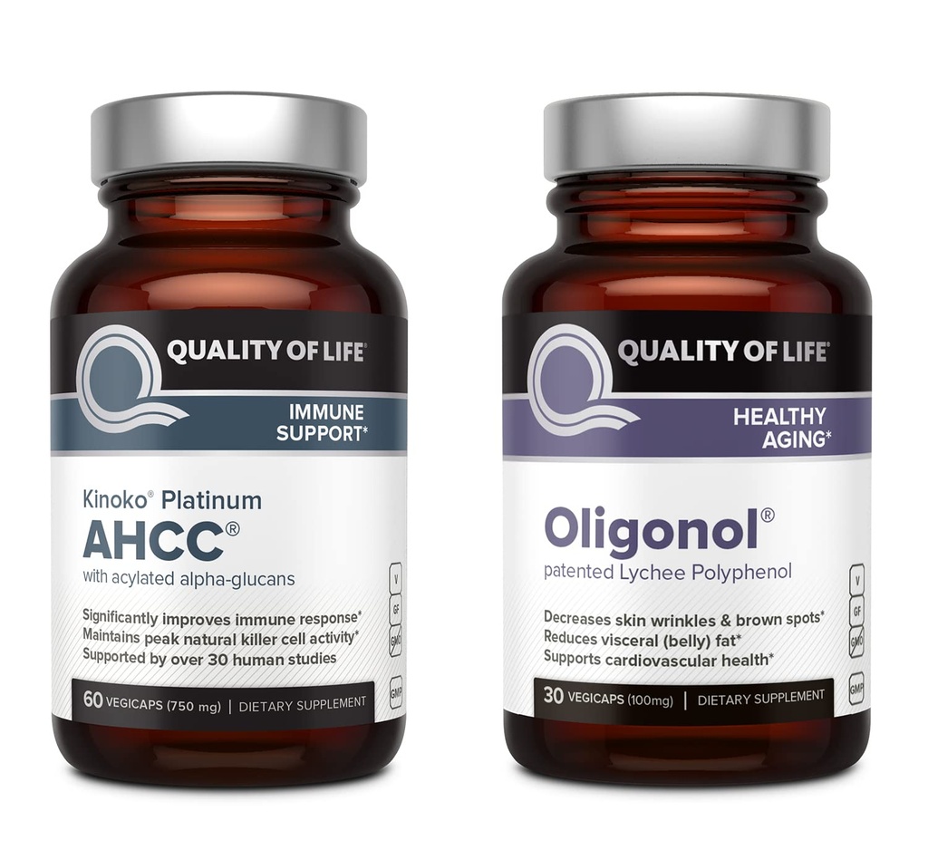 Qualità della vita Kinoko Platinum AHCC 750 mg e Estratto di Lichee Oligonole - per il supporto immunitario, invecchiamento sano