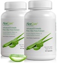 AloeCure Organic Aloe Vera Capsules, 160 000 mg Équivalent intérieur en Aloe Leaf par portion, soutien Gut, digestif, et santé immunitaire, aide à maintenir l'acidité équilibrée de l'estomac, sans alonge, 60Caps x 2Btl