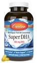 Carlson Super DHA Gems - 500 mg DHA-Ergänzungen, 640 mg Fettsäuren, Norwegisches Fischölkonzentrat, Wild-Caught, Sustainable Sourced Fish Oil Capsules, 240 Softgels