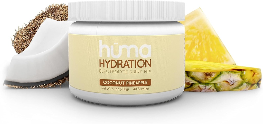 HUMA CHIA Hydration Drink Mix, Kokosnuss Ananas, 40 Serviergläser - Niedrigkalorie, hochelektrolytisches Pulver - 100% natürlich, 1g Zucker, 10 Cal