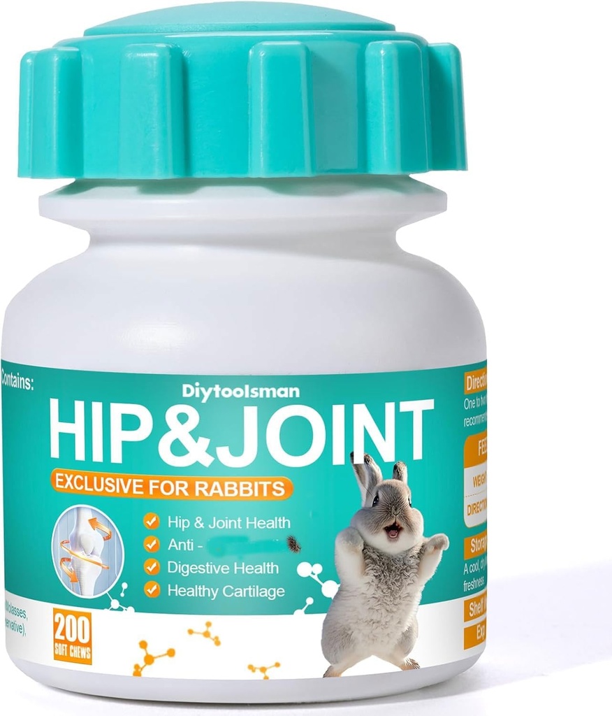 Coniglio di supporto congiunto, 200 compresse, supporto anti-infiammatorio per conigli con Glucosamina, Condroitina, e MSM, Rilievo del dolore congiunto, Promuovere la crescita del cartilage, Formula di scienza approvata da Vet