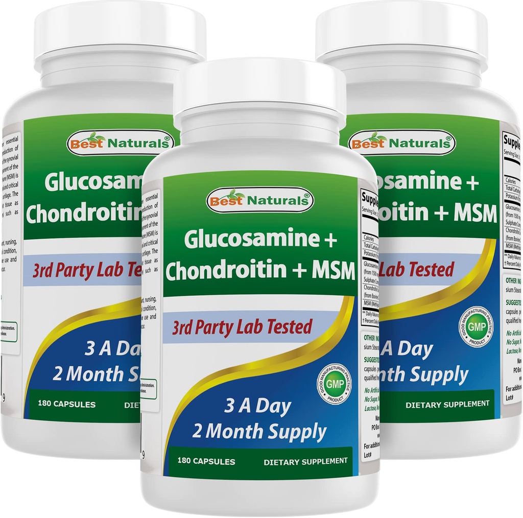 Meilleurs suppléments naturels, glucosamine Chondroïtine et MSM, 2600 mg par portion, (180 Nombre (paquet de 3))