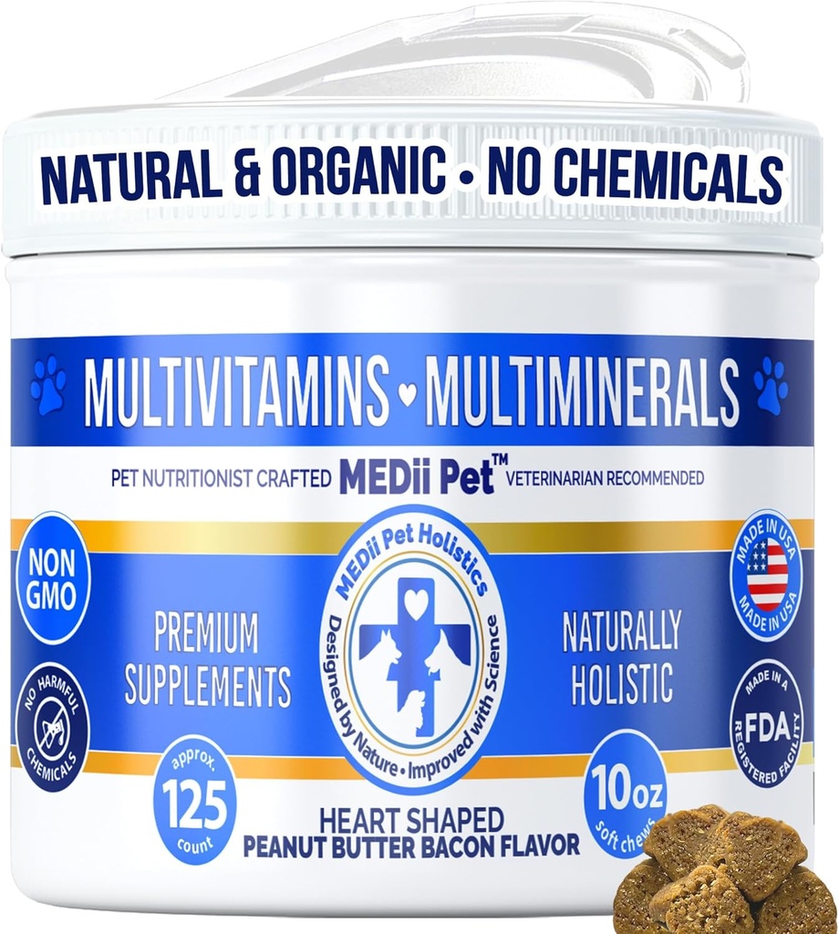 Hund Multi Vitamine + 74 Bio Mineralstoffe. Super Natural Overall Health Builder: Stoffwechsel, Herz, Augen, & Gelenke, Knochen. Spirulina, Vitamin B1, B3, & B12,125 ct/10 Unze. Niedrige Kalorien