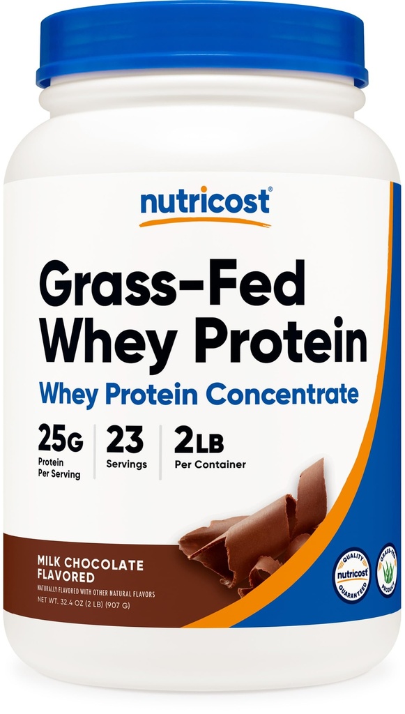 Nutricost Grass-Fed Whey Protein Konzentrat (Chocolate) 2LBS - Ungesättigt, Non-GMO, Glutenfrei, natürliche Aromen