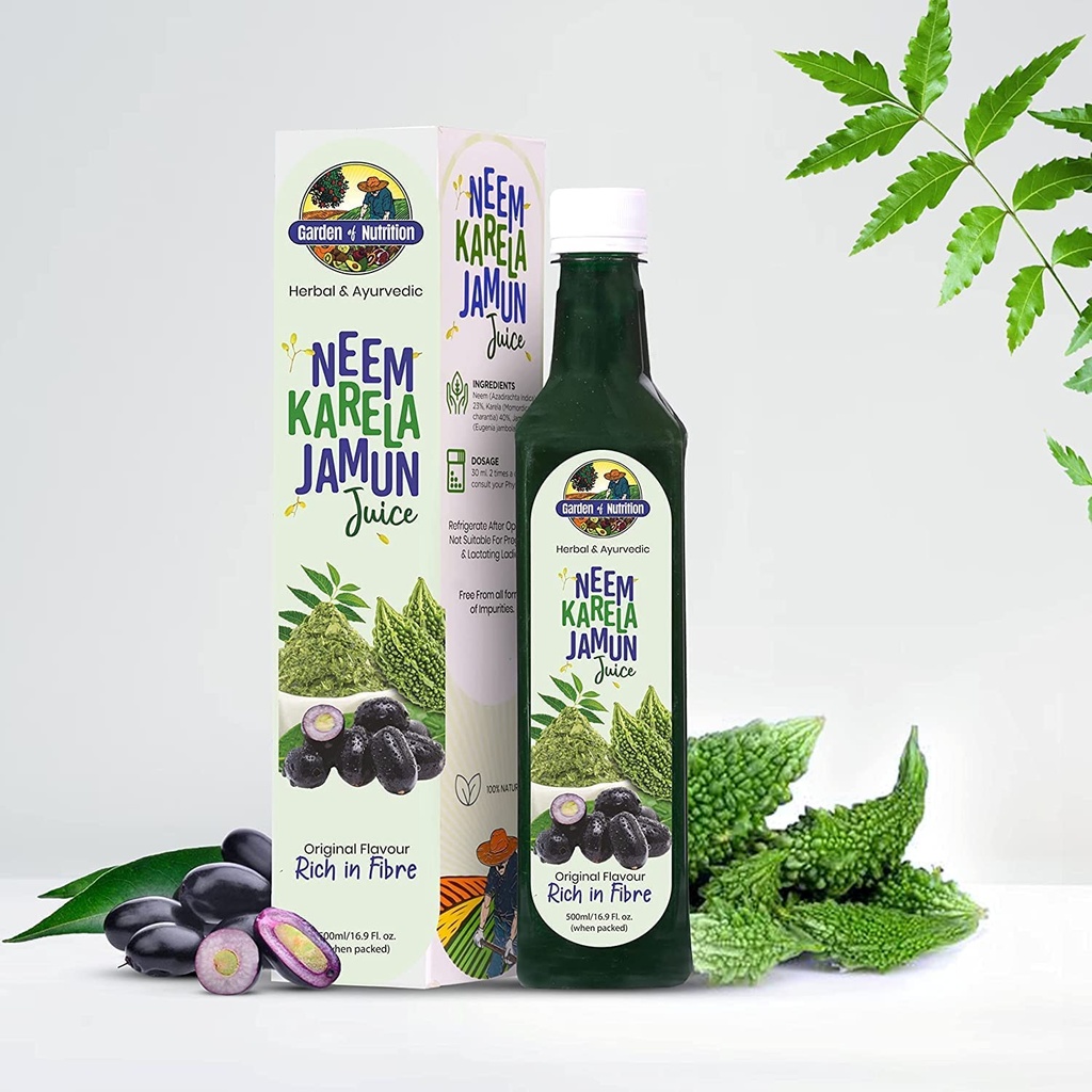 GARDINO DI NUTRIZIONE Erborisdizionale e Ayurvedic Neem Karela Jamun Juice | Flavour originale | Rich in fibra | 100% puro succo di erbe (500ml) Confezione da 1