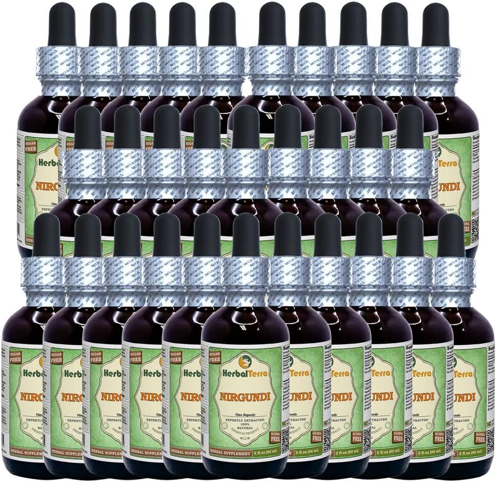 Nirgundi (Vitex Negundo) Extrait liquide sans alcool séché (marque: HerbalTerra, fièrement fabriqué aux États-Unis) 30x2 oz
