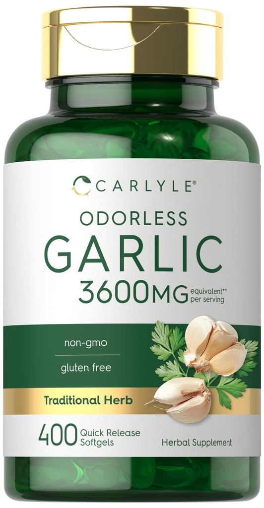 Carlyle Odorless Knoblauch Softgels 3600 mg | 400 Count | Allium Sativum Bulb | Non GMO, Glutenfreie Ergänzung