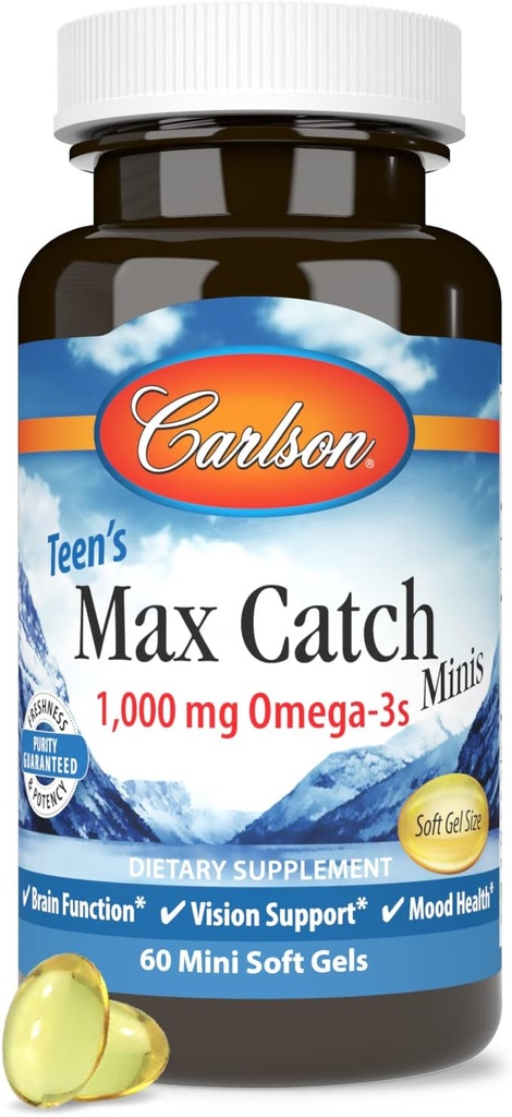 Carlson - Teen's Max Catch Minis, 1000 mg Omega-3s, Brain Health, Vision Support, Mood Health, 60 Softgels