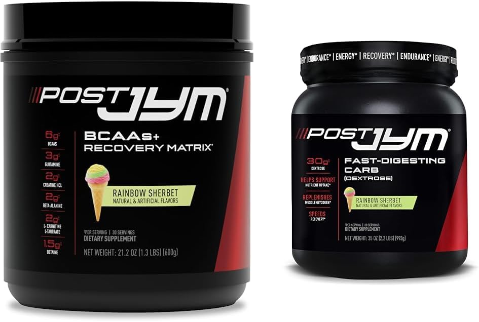 Post JYM Active Matrix Post-Workout BCAAs, Glutamin, Kreatin HCL & More Rainbow Sherbet + Fast-Digesting Dextrose Carbs, 30 Portionen