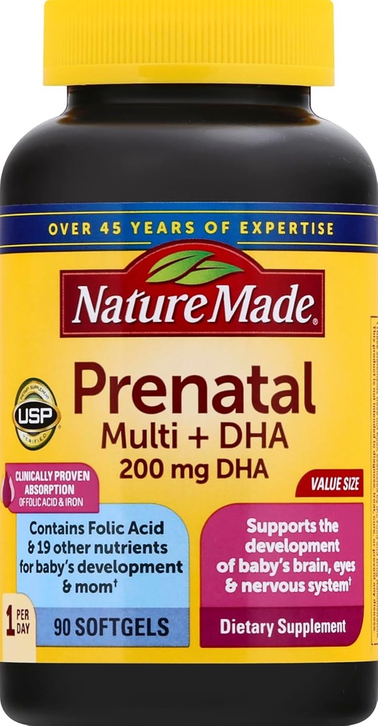 Pränatales Vitamin + DHA Softgel mit Folsäure, Jod und Zink, 90 Zähler