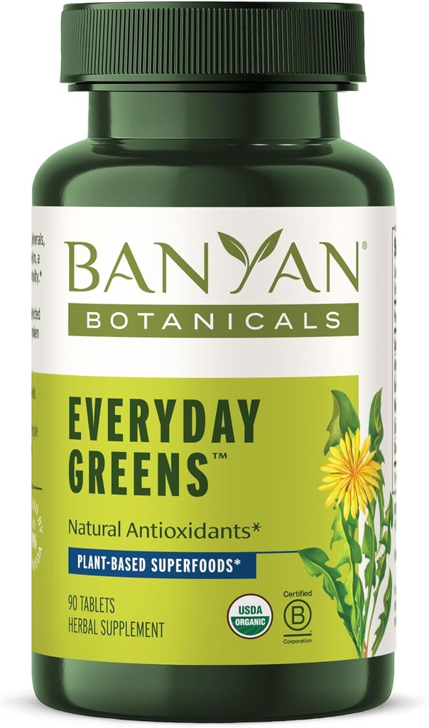 Botanical Banyan Everyday Greens – Compresse Superfood Organiche – Fonte naturale di Vitamine, Minerali e Antiossidanti – Supporta l'Energia Ottica & Salute* – 90 Compresse – Non OGM Sostenibilmente Sorgente Vegan