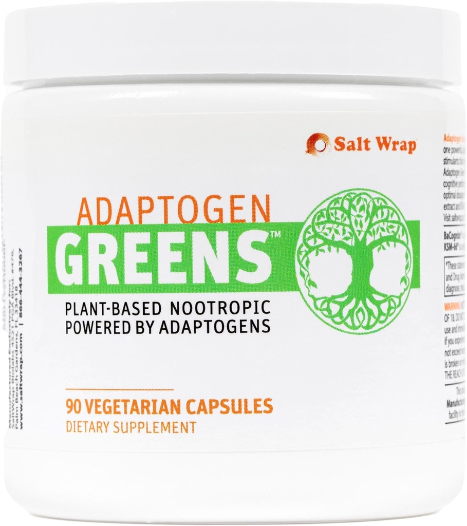 SaltWrap Adaptogen Greens - Mind-Body Resilience Formula - Koffeinfrei Nootropic für Stress, Fokus und kognitive Leistung - 90 Kapseln