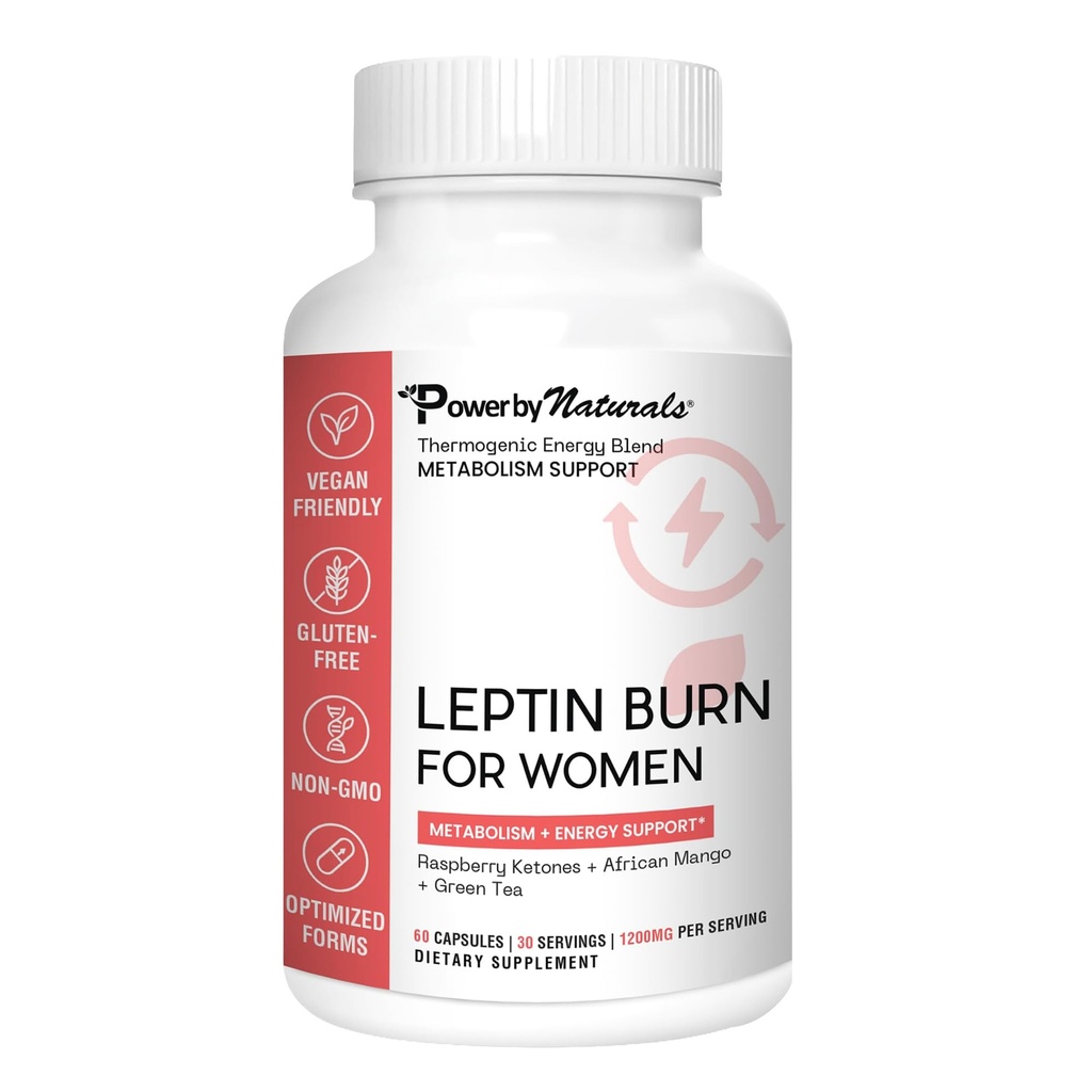 Power By Naturals Leptin Suppléments pour la perte de poids pour les femmes – Suppléments pour perte de poids Femmes avec la mangue africaine, le thé vert et vinaigre de cidre de pomme – 60 Capsules