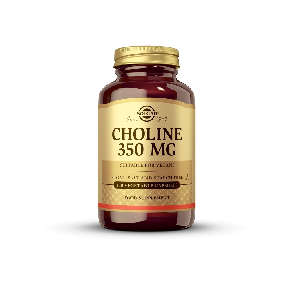 Solgar Choline 350 mg - 100 Gemüsekapseln, Paket von 2 - Non-GMO, Vegan, Kosher - 200 Gesamt Servierungen