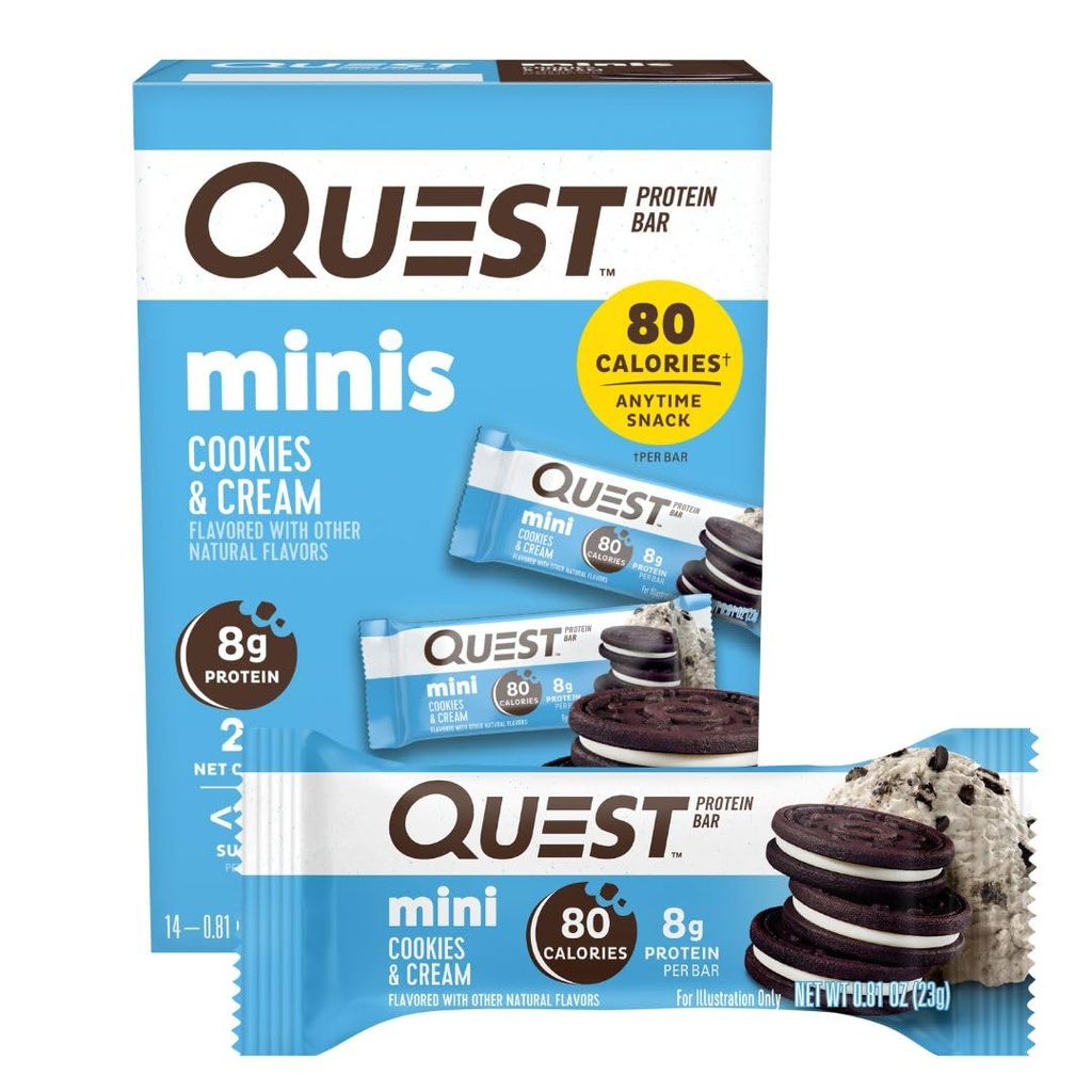 Quest Nutrition Mini Cookies & Cream Protein Bars, 8g Protein, 1g Zucker, 2g Net Carbs, Glutenfrei, 14 Count