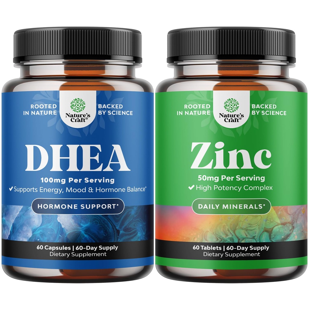 Bundle Pure DHEA und reine Zink-Ergänzung - DHEA Schilddrüse Unterstützung für Frauen Gesundheit Immun Unterstützung Knochen Gesundheit und Stimmung Unterstützung - Zink Immunsystem Booster für Mood Boost Herz Gesundheit