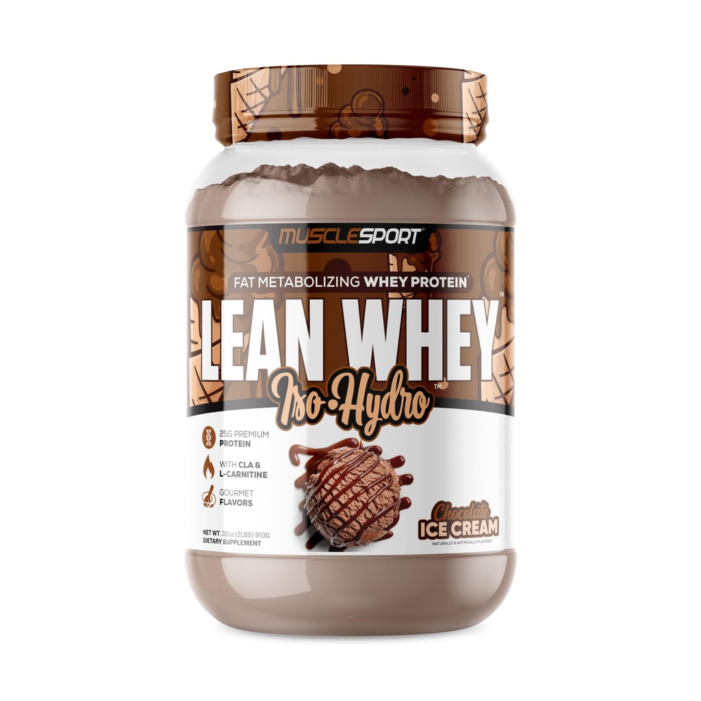 Musclesport Lean Whey RevolutionTM Protein Powder - Whey Protein Isolate - Calorie basse, Carbo basso, Basso grasso, aromi incredibili - 25g Protein per Scoop - 2lb Chocolate Ice Cream