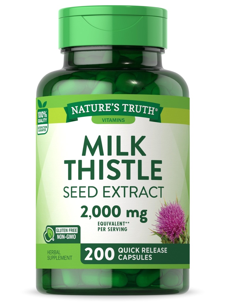 Nature's Truth Milk Thistle Supplement | 200 Kapseln | Non-GMO und Gluten Free Seed Extract | Silymarin Marianum