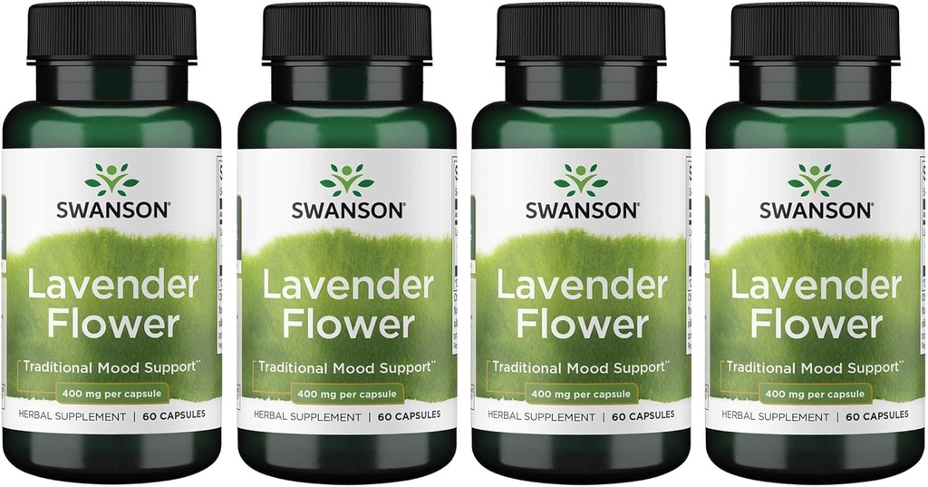 Swanson Lavender Flower - Kräuter-Ergänzung Förderung traditionellen Mood-Unterstützung - Kann Entspannung & Steady Nerves fördern - (60 Kapseln, 400mg Jeder) 4 Pack
