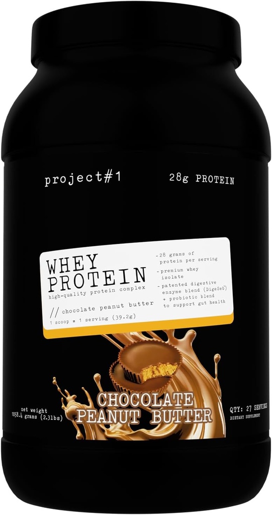 Progetto #1: Whey Protein Plus | Micro-Filtered Isolamento del siero per lo sviluppo del muscolo & Rapid Recovery | Polvere di proteine del siero - Bevande di proteine o Smoothie di allenamento | 27 Servings - Burro di arachidi al cioccolato