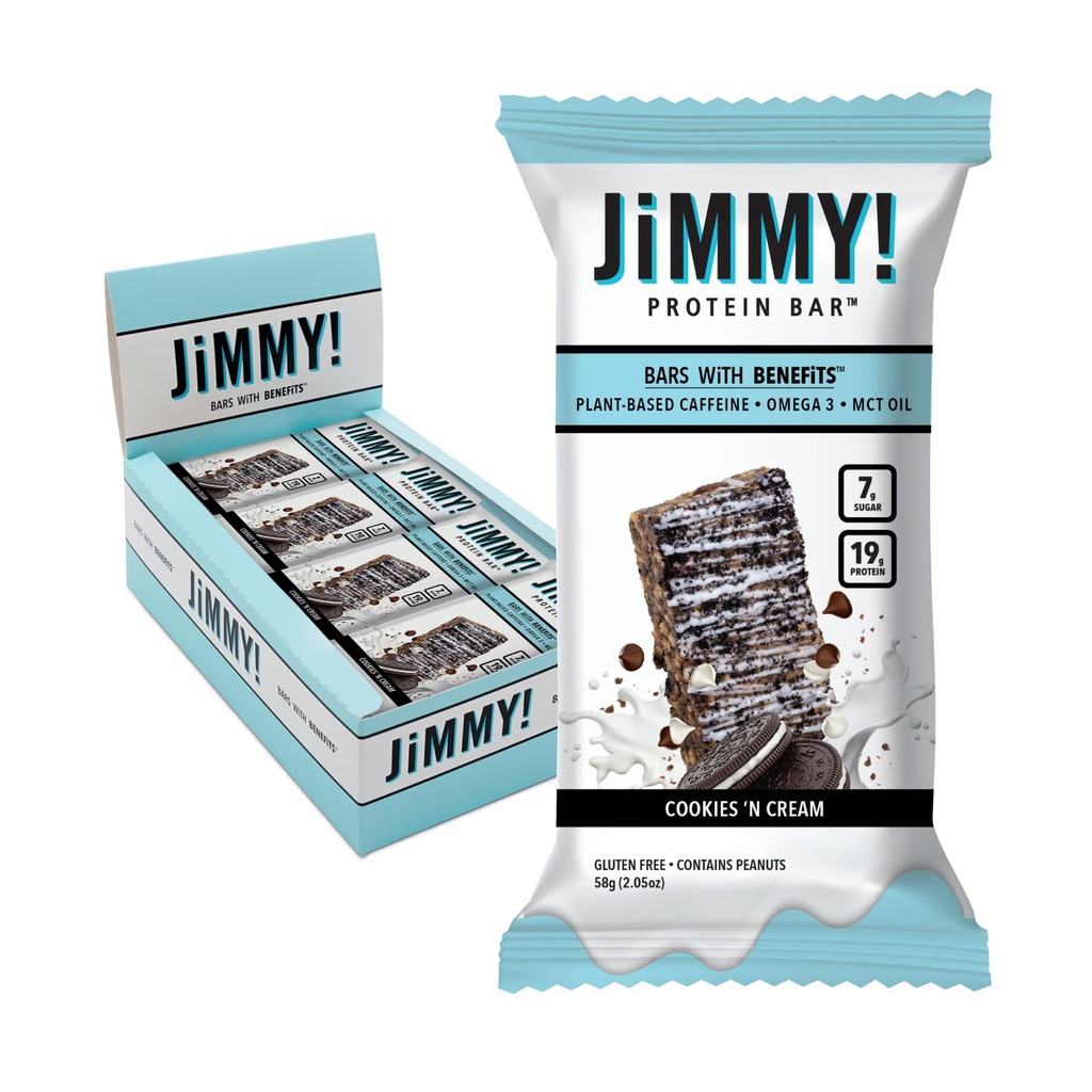 JiMMYBAR! - Biscotti N Cream Protein Bars 19g Protein Bar - 7g Low Sugar - 12 Count - 58g Health Bars - Snack funzionale con ingredienti alimentari reali - Cioccolato a mano - Realizzato con arachidi reali