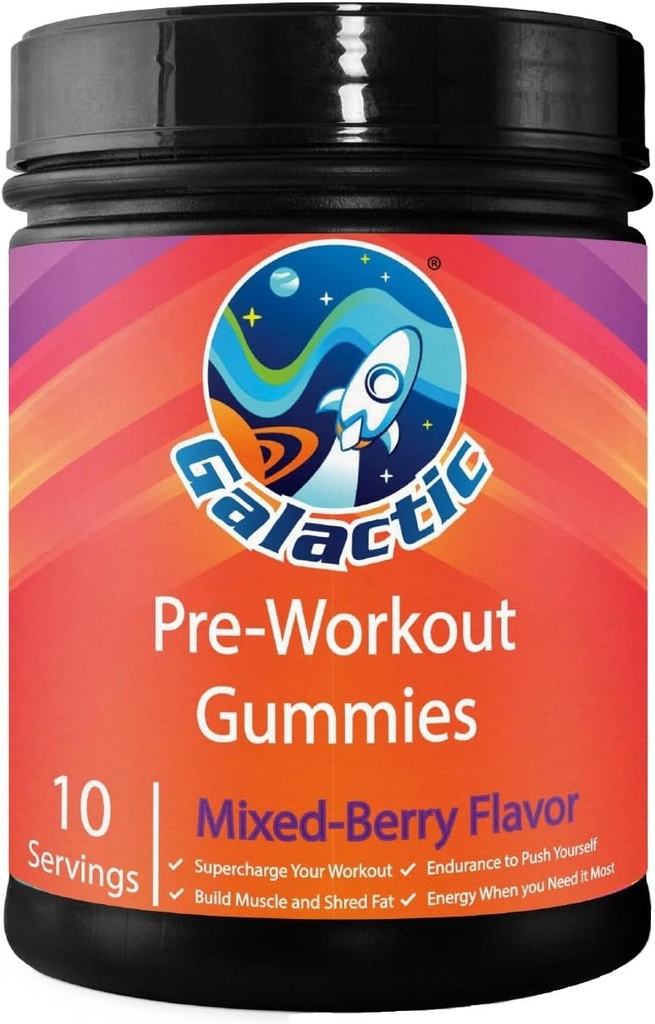 Galaktische Pre-Workout-Gummien, All Natural, 250mg Koffein, Beta-Alanin, L-Citrulline, L-Theanin, Chromium Picolinate, 10 Servierungen
