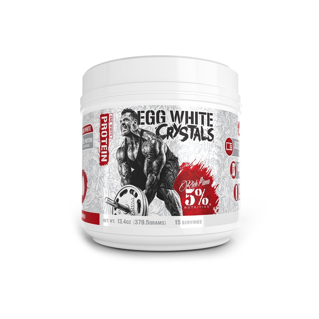 Rich Piana 5% Nutrition Egg White Crystals | 100% Pure Egg White Protein Powder | 20 Gramm Protein | Mixes & Stores Easily | 0.84 lbs, 15 Portionen (Unflavored)