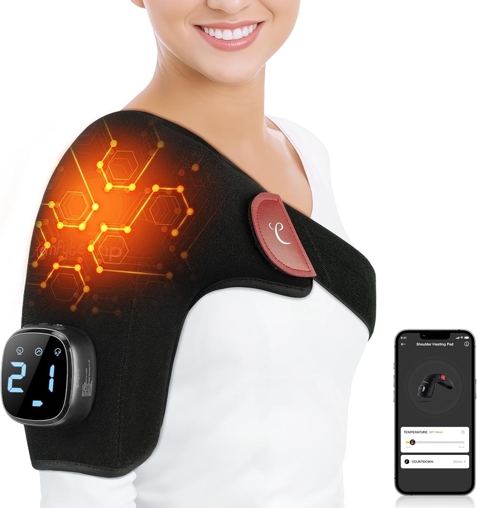 Plaque chauffante sans fil Comfytemp pour rotateur Cuff Pain Relief, contrôle de l'application d'enveloppe chauffante électrique pour épaule sans fil, cadeaux pour maman papa, 9 chauffage 10-30 minuteries (pas de massage S/M)