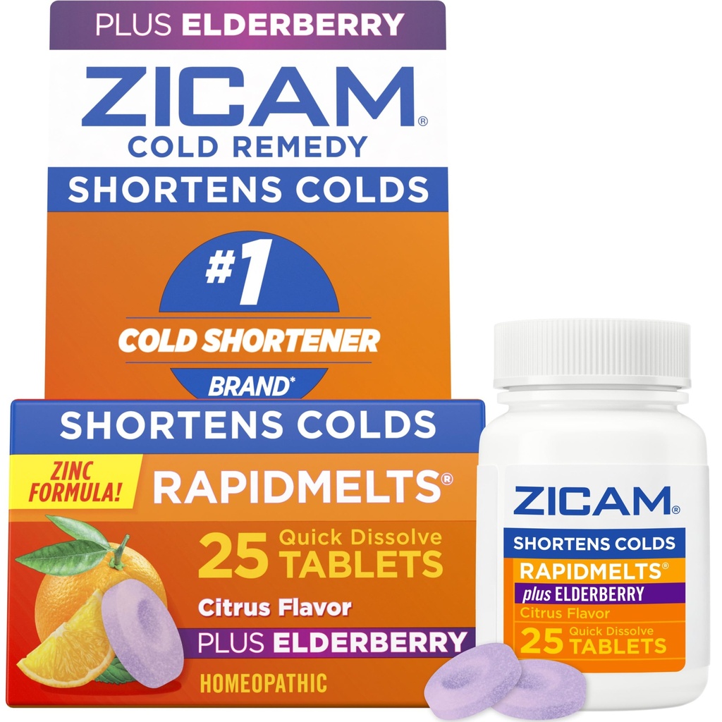Zicam Cold Remedy Zinc RapidMelts, Elderberry Citrus Flavor, Omeopatico, Medicina di accorciamento a freddo, abbrevia la durata del freddo, 25 conte