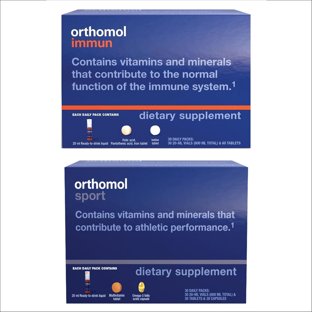 Orthomol Immun & Sport Vials, Sporternährung und Immununterstützungsergänzungen, 30-Tage-Versorgung