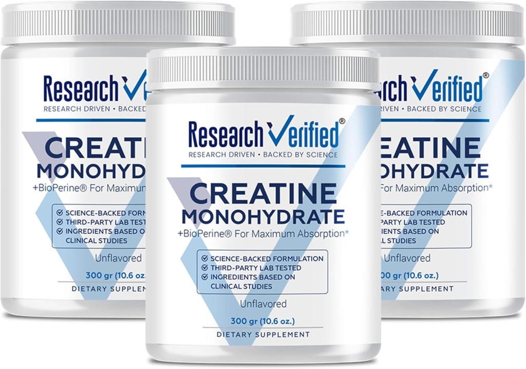 Forschung Verified Creatine Monohydrate - Unterstützung Optimales Muskelwachstum, Enhance Performance - 5000mg Creatine Monohydrate - BioPerine - 180 Servierungen - Unflavored - Vegan