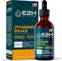E2H Vitamine D3 & K2 Integratore per Supporto Immune - Vitamina Liquida D3 5000 IU - Made in the USA - Non OGM, Vegan - 120 Serve