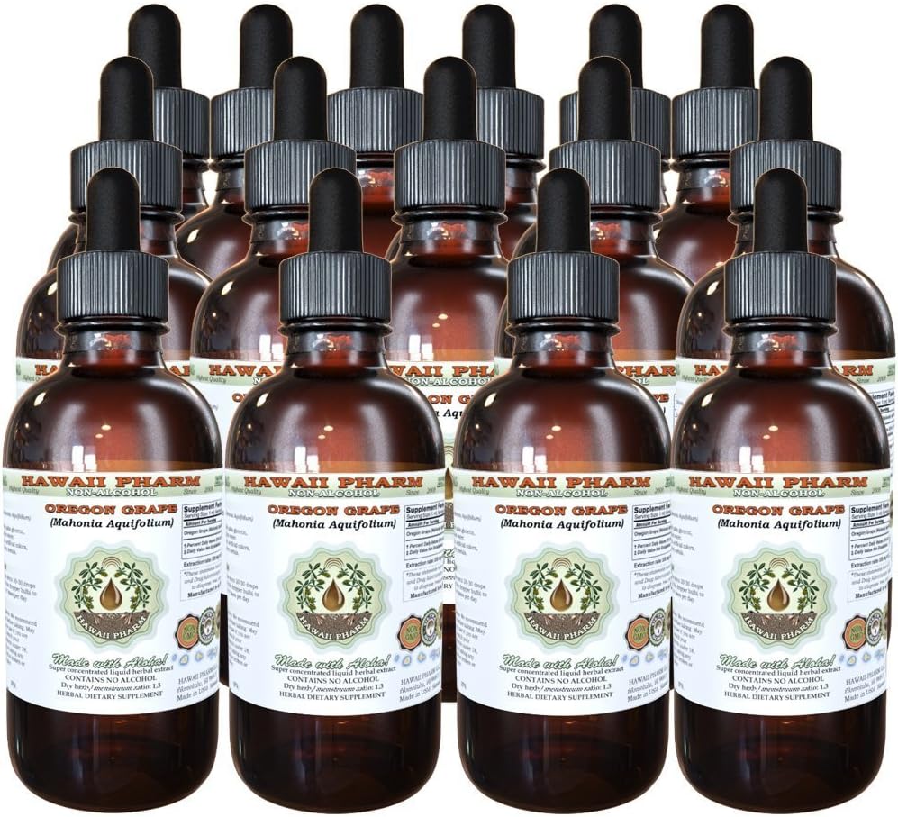 Hawaii Pharm Oregon Grape Alkoholfreie Flüssigextrakt, Oregon Grape (Mahonia aquifolium) Getrocknete Wurzel Glycerit natürliche Kräuterergänzung, USA 15x4 fl.oz