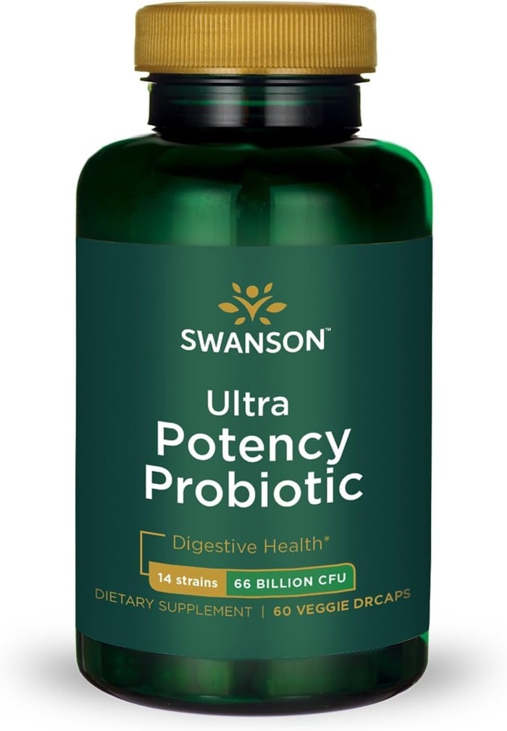 Swanson Ultra Potency Probiotic Digestive Health Immune System Support 66 miliardi CFU Prebiotic NutraFlora scFOS 60 DRcaps Veggie Capsules (Caps)