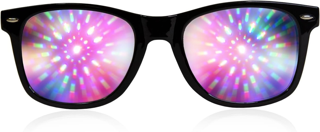 GloFX Black Frame Halo Diffraction Glasses – Laser Etched for Halo Light Effects, durevole e flessibile per Raves & Festivals