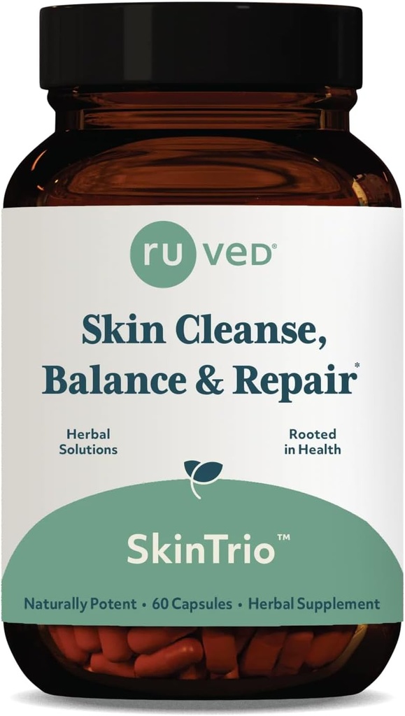 ruved SkinTrio - Neem Supplement mit Bio-Neem-Extrakt &amp; Amla, Skin & Microbiome Support Supplement - 60 Vegetarische Kapseln (1 Zähler)