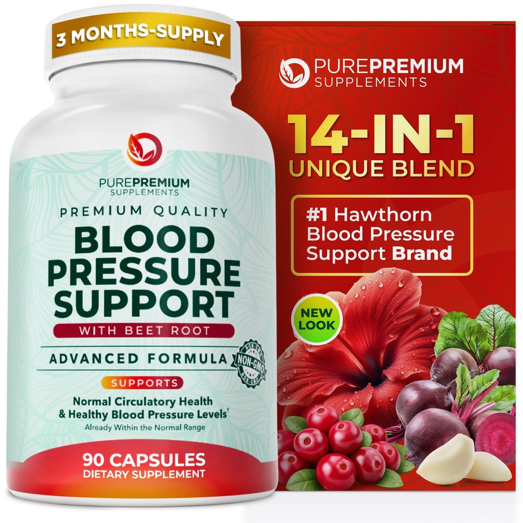 PurePremium Beet Root Capsule per il supporto alla pressione sanguigna – formula avanzata 700mg con polvere di barbabietola, biancospino, ibisco e aglio per la produzione di ossido nitrico normale & salute del cuore – Non-GMO - 90ct